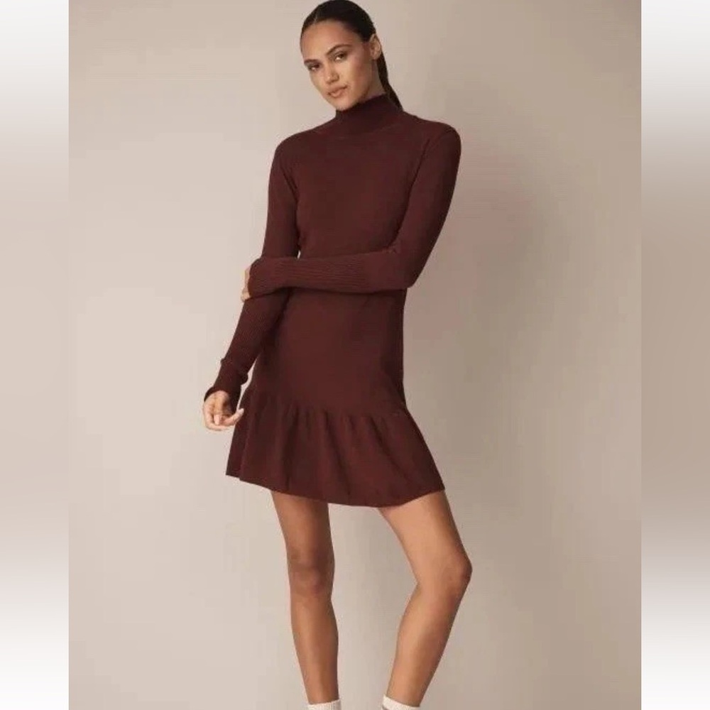NWT Sundays Anthropologie Andes Neutral Burgundy Ruffle Mini Dress Large L $242
